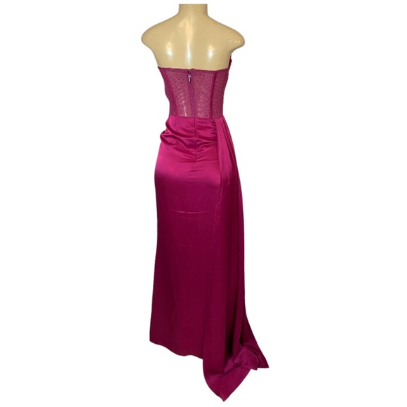 Miss Circle Holly Fuchsia Crystallized Corset High Slit Satin Gown Size XS - Picture 4 of 13